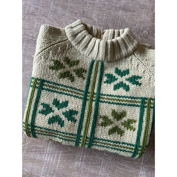 Vintage Tarni Fair Isle Nordic Wool Sweater Womens 38 Green Ski Alpine Mock Neck - Picture 14 of 15